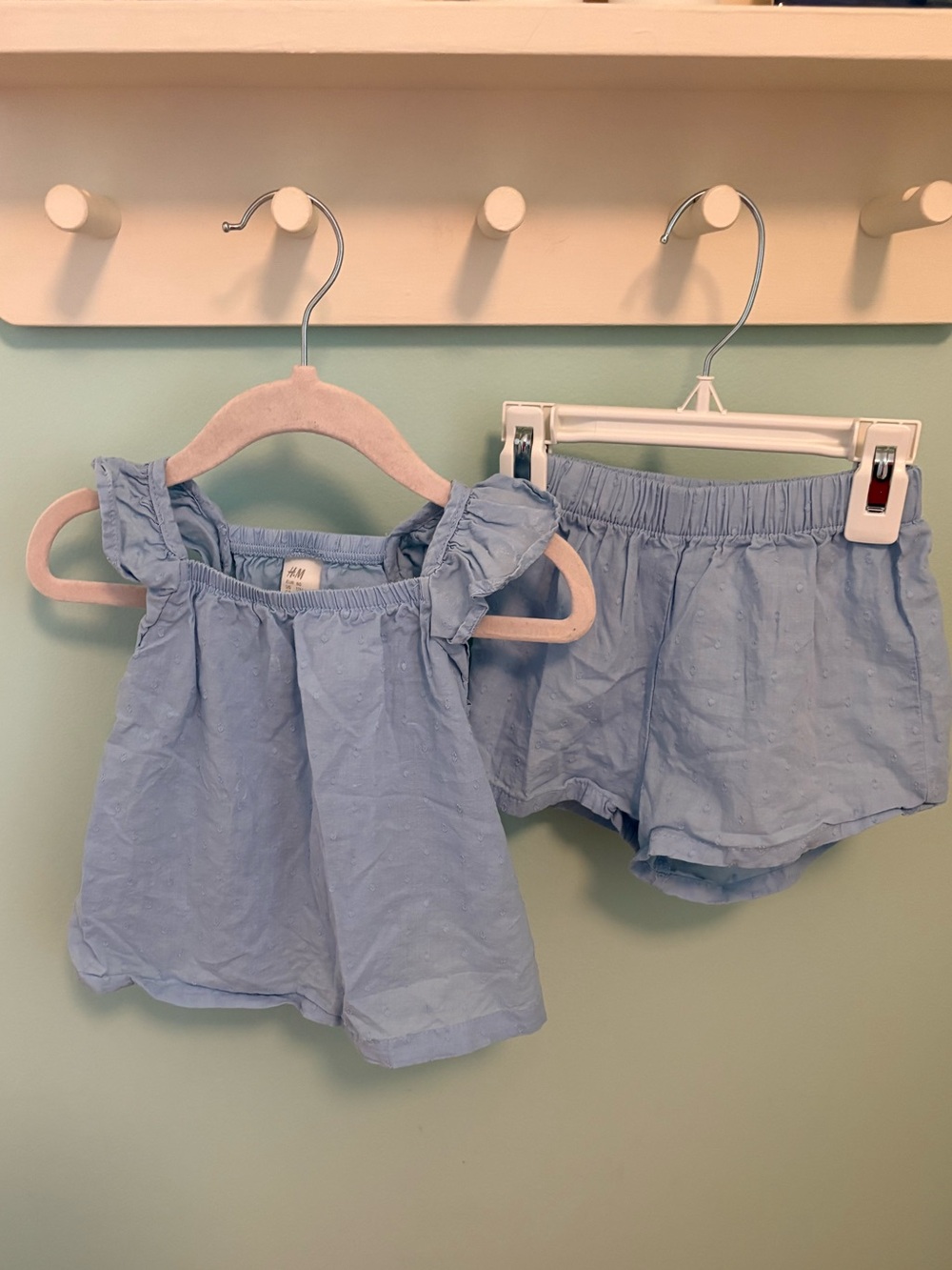 H&M Light Blue Ruffle Strap Top & Shorts Set